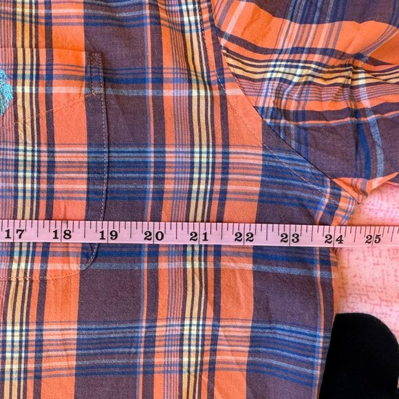 U.S. Polo Assn. Men's Shirt XL Orange Blue Plaid Short Sleeve Button Pre-Owned - Picture 2 of 6